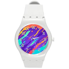 Multicolored Abstract Background Round Plastic Sport Watch (m) by Vaneshart