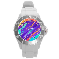 Multicolored Abstract Background Round Plastic Sport Watch (l) by Vaneshart