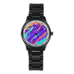 Multicolored Abstract Background Stainless Steel Round Watch by Vaneshart