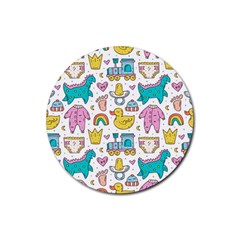 Baby Care Stuff Clothes Toys Cartoon Seamless Pattern Rubber Round Coaster (4 Pack)  by Vaneshart