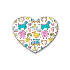 Baby Care Stuff Clothes Toys Cartoon Seamless Pattern Rubber Coaster (heart)  by Vaneshart