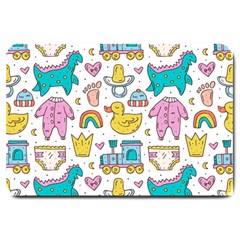 Baby Care Stuff Clothes Toys Cartoon Seamless Pattern Large Doormat  by Vaneshart