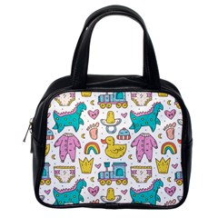 Baby Care Stuff Clothes Toys Cartoon Seamless Pattern Classic Handbag (one Side) by Vaneshart