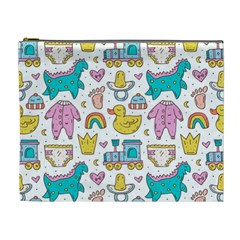 Baby Care Stuff Clothes Toys Cartoon Seamless Pattern Cosmetic Bag (xl) by Vaneshart