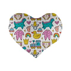 Baby Care Stuff Clothes Toys Cartoon Seamless Pattern Standard 16  Premium Heart Shape Cushions by Vaneshart