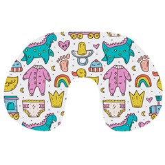 Baby Care Stuff Clothes Toys Cartoon Seamless Pattern Travel Neck Pillow by Vaneshart