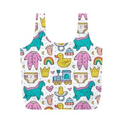 Baby Care Stuff Clothes Toys Cartoon Seamless Pattern Full Print Recycle Bag (m) by Vaneshart