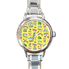 Travel Pattern Round Italian Charm Watch by Vaneshart