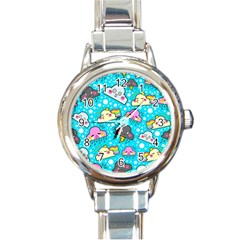 Cloud Seamless Pattern Round Italian Charm Watch