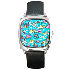 Cloud Seamless Pattern Square Metal Watch by Vaneshart