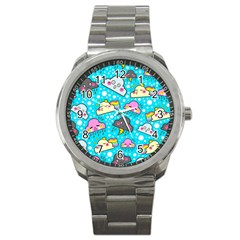 Cloud Seamless Pattern Sport Metal Watch