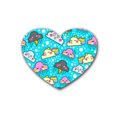 Cloud Seamless Pattern Rubber Coaster (Heart) 