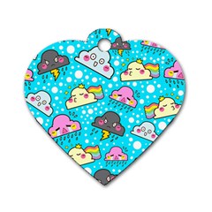 Cloud Seamless Pattern Dog Tag Heart (Two Sides)