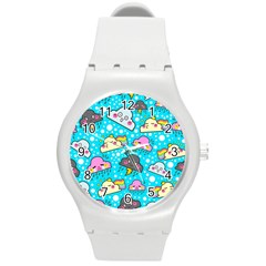 Cloud Seamless Pattern Round Plastic Sport Watch (M)