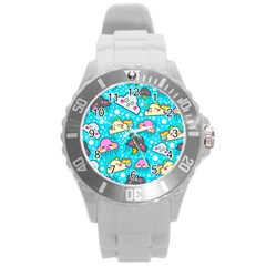 Cloud Seamless Pattern Round Plastic Sport Watch (L)