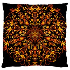 Round Frame Bees Honey Drops Insects Khokhloma Decor Summer Spring Themes Large Cushion Case (two Sides) by Vaneshart