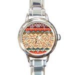 Ethnic Tribal Pattern Background Round Italian Charm Watch Front