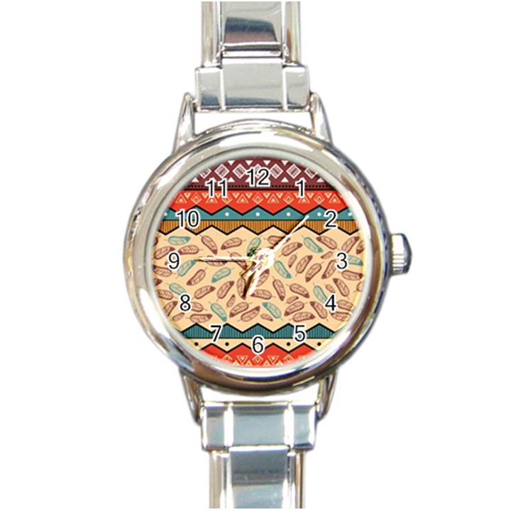 Ethnic Tribal Pattern Background Round Italian Charm Watch