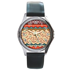 Ethnic Tribal Pattern Background Round Metal Watch by Vaneshart