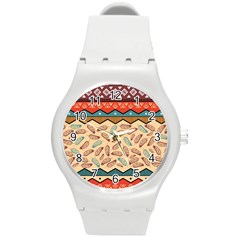 Ethnic Tribal Pattern Background Round Plastic Sport Watch (m) by Vaneshart