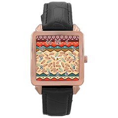 Ethnic Tribal Pattern Background Rose Gold Leather Watch  by Vaneshart