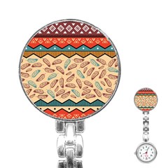 Ethnic Tribal Pattern Background Stainless Steel Nurses Watch