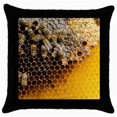 Honeycomb With Bees Throw Pillow Case (black) by Vaneshart