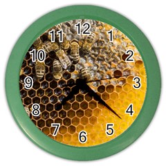 Honeycomb With Bees Color Wall Clock by Vaneshart