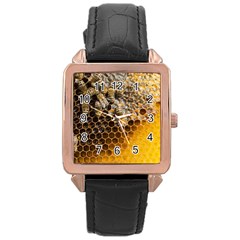 Honeycomb With Bees Rose Gold Leather Watch  by Vaneshart