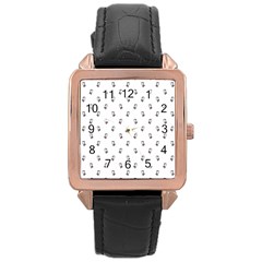 Children With Backpack Cartoon Drawing Print Pattern Rose Gold Leather Watch 