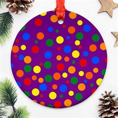 Gay Pride Rainbow Multicolor Dots Ornament (round) by VernenInk