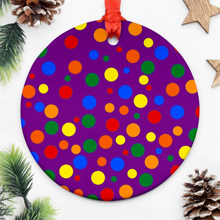 Gay Pride Rainbow Multicolor Dots Ornament (Round)