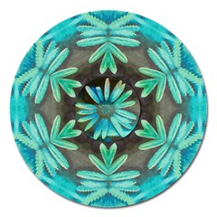 Blue Florals As A Ornate Contemplative Collage Magnet 5  (round)