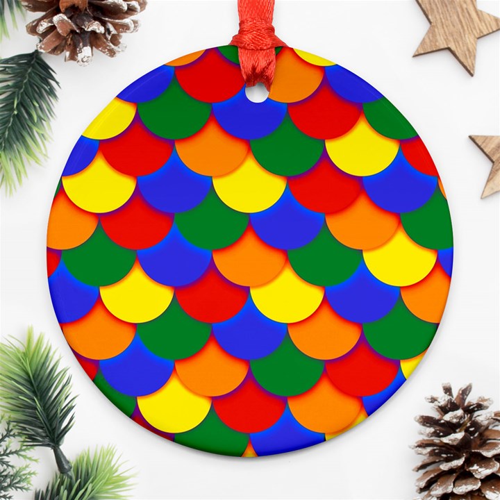 Gay Pride Scalloped Scale Pattern Round Ornament (Two Sides)