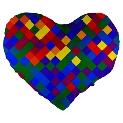 Gay Pride Diagonal Pixels Design Large 19  Premium Heart Shape Cushions by VernenInk