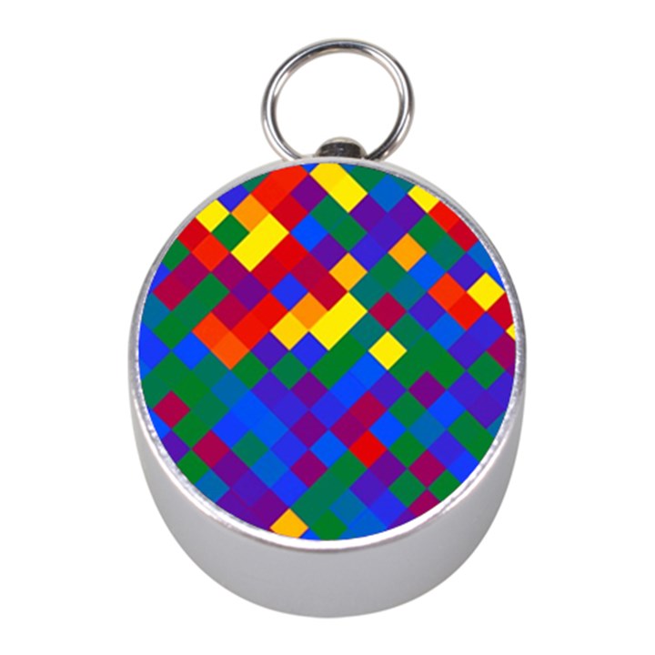 Gay Pride Diagonal Pixels Design Mini Silver Compasses