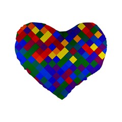 Gay Pride Diagonal Pixels Design Standard 16  Premium Flano Heart Shape Cushions by VernenInk