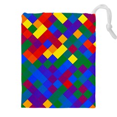 Gay Pride Diagonal Pixels Design Drawstring Pouch (5xl) by VernenInk