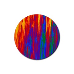 Gay Pride Rainbow Vertical Paint Strokes Rubber Round Coaster (4 Pack)  by VernenInk