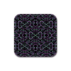 Lines And Dots Motif Geometric Seamless Pattern Rubber Coaster (square)  by dflcprintsclothing