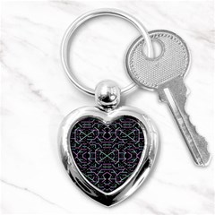 Lines And Dots Motif Geometric Seamless Pattern Key Chain (heart) by dflcprintsclothing