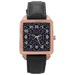 Lines And Dots Motif Geometric Seamless Pattern Rose Gold Leather Watch  by dflcprintsclothing