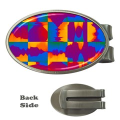 Gay Pride Rainbow Painted Abstract Squares Pattern Money Clips (oval) 