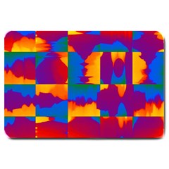 Gay Pride Rainbow Painted Abstract Squares Pattern Large Doormat  by VernenInk