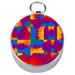 Gay Pride Rainbow Painted Abstract Squares Pattern Silver Compasses by VernenInk