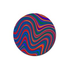 Gay Pride Rainbow Wavy Thin Layered Stripes Rubber Round Coaster (4 Pack)  by VernenInk