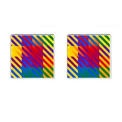 Gay Pride Rainbow Diagonal Striped Checkered Squares Cufflinks (square) by VernenInk