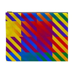 Gay Pride Rainbow Diagonal Striped Checkered Squares Cosmetic Bag (xl)