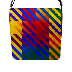 Gay Pride Rainbow Diagonal Striped Checkered Squares Flap Closure Messenger Bag (l) by VernenInk