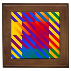 Gay Pride Rainbow Diagonal Striped Checkered Squares Framed Tile by VernenInk